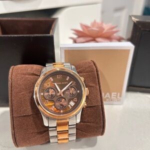 Michael Kors Rose Gold and Silver Chronograph Watch